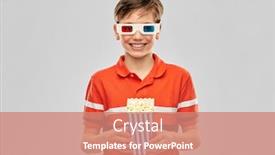  Presentation with movie popcorn - Beautiful presentation design featuring cinema-and-people-concept-portrait backdrop and a coral colored foreground