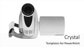  Presentation with white - Theme consisting of cinema camera - camcorder isolated over white background background and a  colored foreground