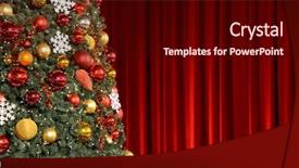  Presentation with drapery - Beautiful PPT theme featuring green fabric background draped curtain - christmas tree against red drapery backdrop and a wine colored foreground