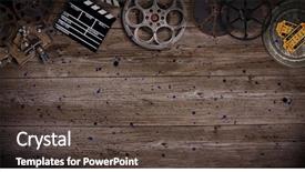  Presentation with film reels - Cool new slides with cinema concept of vintage film backdrop and a tawny brown colored foreground