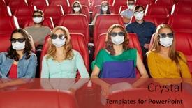  Presentation with face masks - Slide deck having cinema-entertainment-and-pandemic-concept background and a red colored foreground
