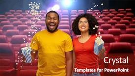  Presentation with cinema theatre - Presentation design consisting of cinema-entertainment-and-people-concept background and a tawny brown colored foreground