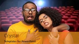  Presentation with cinema theatre - Slide deck enhanced with cinema-entertainment-and-people-concept background and a gold colored foreground