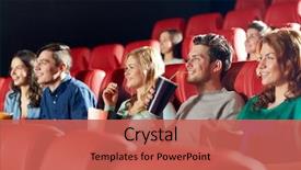  Presentation with movie theater - Colorful PPT theme enhanced with cinema entertainment and people concept backdrop and a red colored foreground