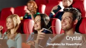  Presentation with movie theater - Presentation theme with cinema entertainment and people concept background and a violet colored foreground