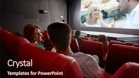  Presentation with people talking - Audience pleasing presentation theme consisting of cinema entertainment communication and people backdrop and a wine colored foreground