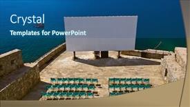  Presentation with cinema - PPT theme featuring cinema-hall-in-herceg-novi background and a ocean colored foreground