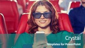  Presentation with movie theater - Slide deck with cinema technology entertainment and people background and a ocean colored foreground