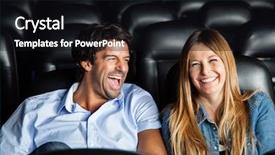  Presentation with movie theater - Presentation design enhanced with cinema theatre - cheerful mid adult couple laughing background and a wine colored foreground