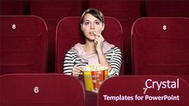  Presentation with cinema - Slide deck with young woman deciding what to put background and a cream colored foreground