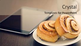  Presentation with close up of cinnamon roll - Colorful presentation theme enhanced with cinnamon rolls cup of coffee backdrop and a coral colored foreground