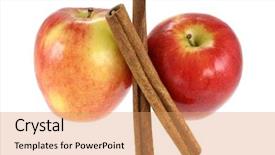  Presentation with cinnamon - Slides having cinnamon sticks and fresh red apples isolated on white background background and a coral colored foreground