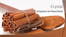  Presentation with cinnamon - Slide deck featuring cinnamon sticks and powder in wooden spoon isolated on white background and a lemonade colored foreground