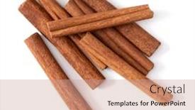  Presentation with cinnamon - Presentation theme featuring cinnamon-sticks-isolated-over-white background and a coral colored foreground