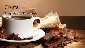  Presentation with coffee beans - Amazing slide set having cinnamon sticks nuts and chocolate backdrop and a coral colored foreground