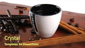  Presentation with coffee beans on a white - Beautiful presentation theme featuring cinnamon sticks with coffee beans backdrop and a tawny brown colored foreground