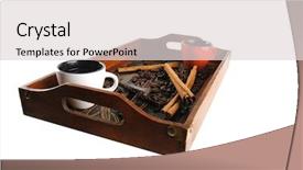  Presentation with sack of coffee beans - Colorful PPT theme enhanced with cinnamon sticks with coffee beans backdrop and a light gray colored foreground