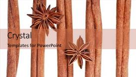  Presentation with cinnamon - Presentation with cinnamon sticks with whole star anise isolated on white background background and a coral colored foreground
