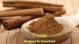  Presentation with cinnamon - Slide deck enhanced with cinnamon whole sticks behind wooden background and a tawny brown colored foreground