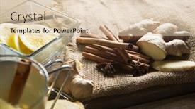  Presentation with lemons - PPT layouts with cinnamons with ginger and lemons on burlap over wooden table background and a lemonade colored foreground
