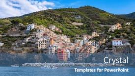  Presentation with coast - Presentation design consisting of cinque-terre-coast-with-riomaggiore background and a ocean colored foreground