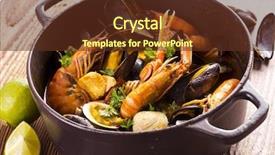  Presentation with seafood - PPT theme enhanced with cioppino seafood soup background and a tawny brown colored foreground