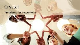  Presentation with group - Beautiful presentation theme featuring winners circle - business and succcess concept backdrop and a lemonade colored foreground