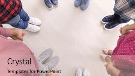  Presentation with people unity - Audience pleasing presentation consisting of circle and holding hands unity backdrop and a lemonade colored foreground