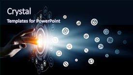  Presentation with media - Audience pleasing PPT theme consisting of circle diagram - creating innovative technologies mixed media backdrop and a navy blue colored foreground