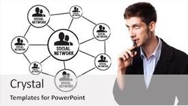  Presentation with whiteboard - Amazing theme having circle diagram - young man analysing social network backdrop and a light gray colored foreground