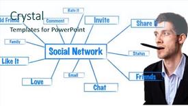  Presentation with schema - Theme consisting of circle diagram - young man analysing social network background and a sky blue colored foreground