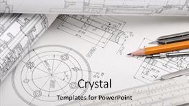  Presentation with blueprint - Presentation theme enhanced with mechanical engineering paper plant - blueprint detail and drawing tools background and a light gray colored foreground