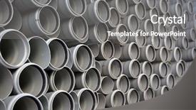  Presentation with industrial plastic - PPT theme enhanced with warehouse of finished plastic pipes background and a gray colored foreground