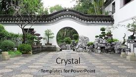  Presentation with hong kong kota - Theme featuring circle entrance of chinese garden background and a light gray colored foreground