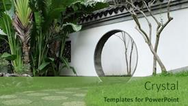  Presentation with hong kong - Presentation design enhanced with circle entrance of chinese garden in hong kong background and a seafoam green colored foreground