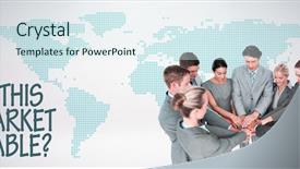  Presentation with team hands - Colorful slide set enhanced with circle hands together against green backdrop and a sky blue colored foreground