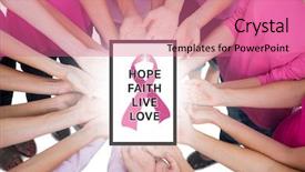  Presentation with struggle - PPT theme enhanced with circle holding breast cancer background and a coral colored foreground