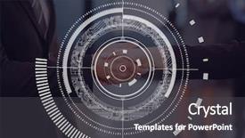  Presentation with crossroads icon - Presentation theme consisting of circle icon against meeting background background and a  colored foreground