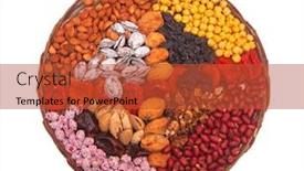  Presentation with hazelnuts - Presentation theme with circle made of nuts and fruits hazelnuts peanuts walnuts apricots almonds raisins solated on white background background and a red colored foreground