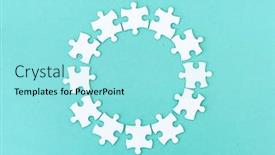  Presentation with circle puzzle pieces - PPT theme having circle-made-of-white-jigsaw background and a arctic colored foreground
