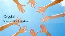  Presentation with circle - Audience pleasing slides consisting of circle of hands against blue backdrop and a light blue colored foreground