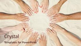  Presentation with circle - Slide set having circle of hands of friends background and a lemonade colored foreground