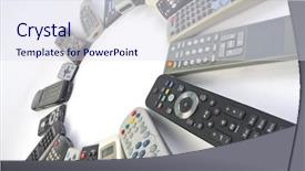  Presentation with remote - PPT theme with circle of remote controllers diagonal view background and a sky blue colored foreground