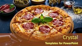  Presentation with mozzarella cheese - Presentation design having circle-pepperoni-pizza-with-mozzarella background and a tawny brown colored foreground