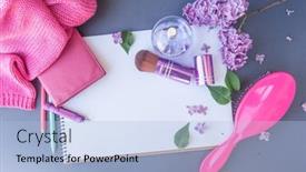  Presentation with hair brush - Cool new PPT layouts with circle-perfume-bottle-wallet-hair backdrop and a light blue colored foreground