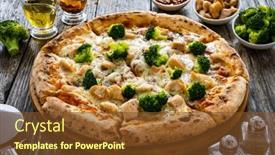  Presentation with mozzarella cheese - PPT layouts featuring circle-pizza-broccoli-with-chicken background and a tawny brown colored foreground