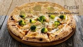  Presentation with mozzarella cheese - Slide deck with circle-pizza-broccoli-with-chicken background and a yellow colored foreground