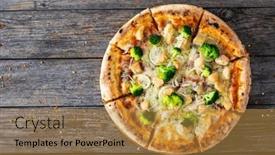  Presentation with mozzarella cheese - Theme enhanced with circle-pizza-broccoli-with-chicken background and a gold colored foreground