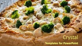  Presentation with mozzarella cheese - Presentation design with circle-pizza-broccoli-with-chicken background and a tawny brown colored foreground