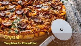  Presentation with chorizo - Presentation consisting of circle-pizza-chorizo-with-chicken background and a tawny brown colored foreground